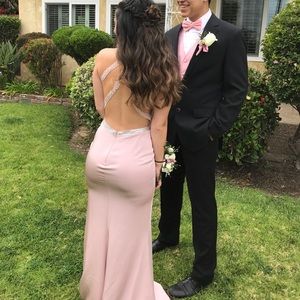 Pink open back prom dress